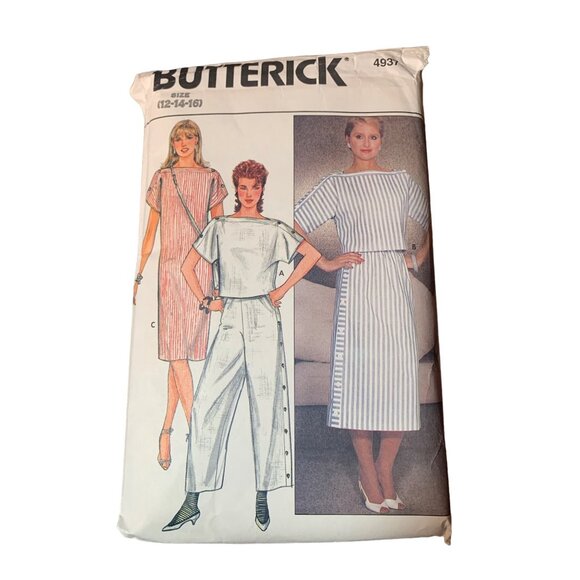 Butterick 4931 Vintage Sewing Pattern Size 12-14-16 Dress Shirt 1980s - Picture 1 of 2